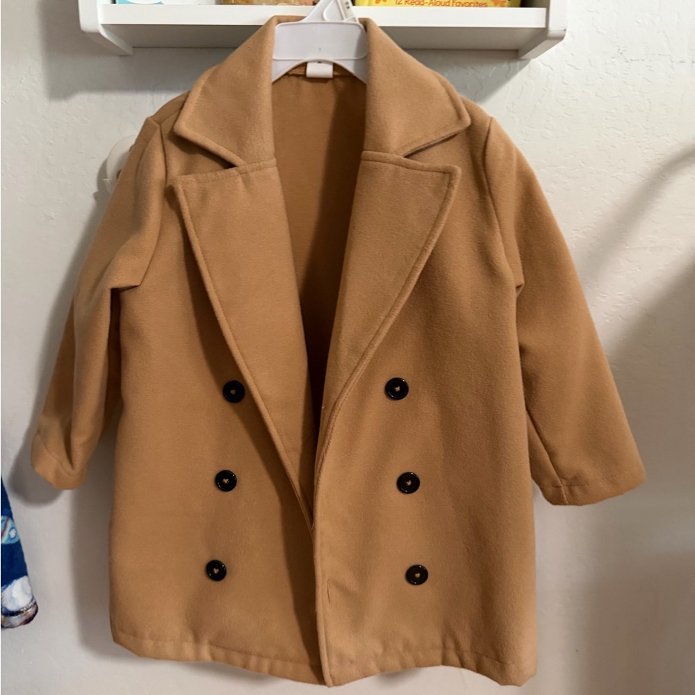 SHEIN Tan Kids Pea Coat with Black Buttons
